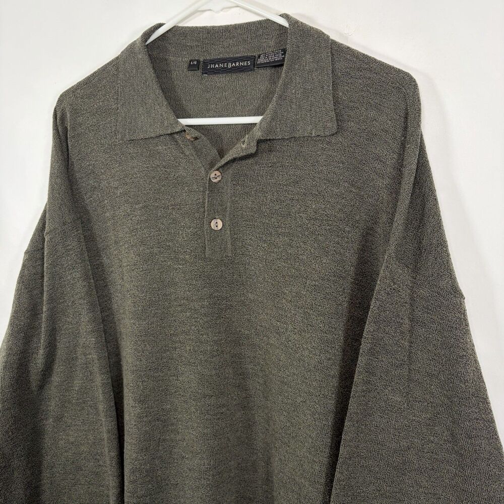 JHANE BARNES Sweater Polo Shirt Mens Large Green Wool Nylon Blend Vintage Knit